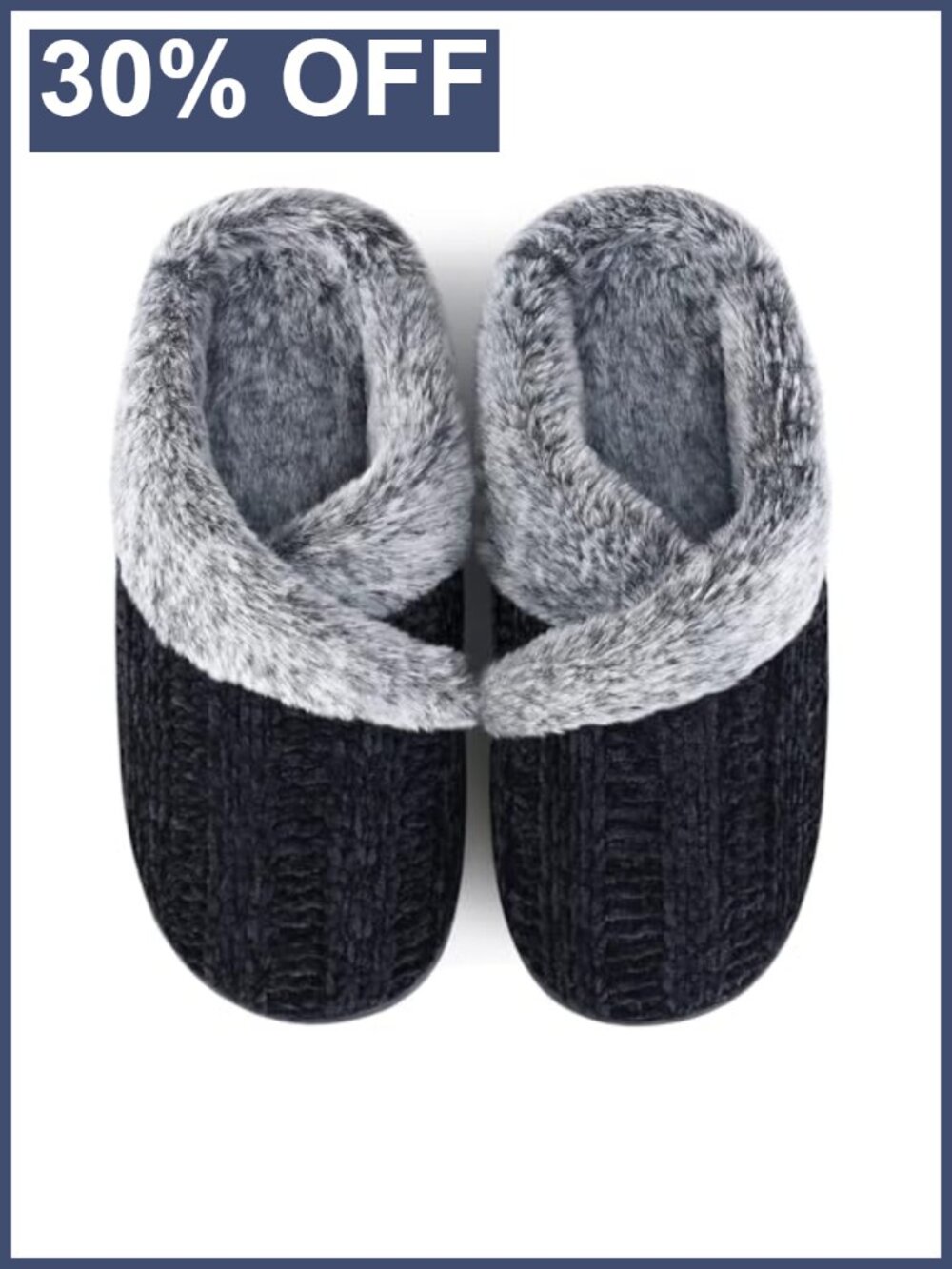 Fuzzy Chenille Knit Memory Foam Slippers with Plush Lining and Anti-Slip